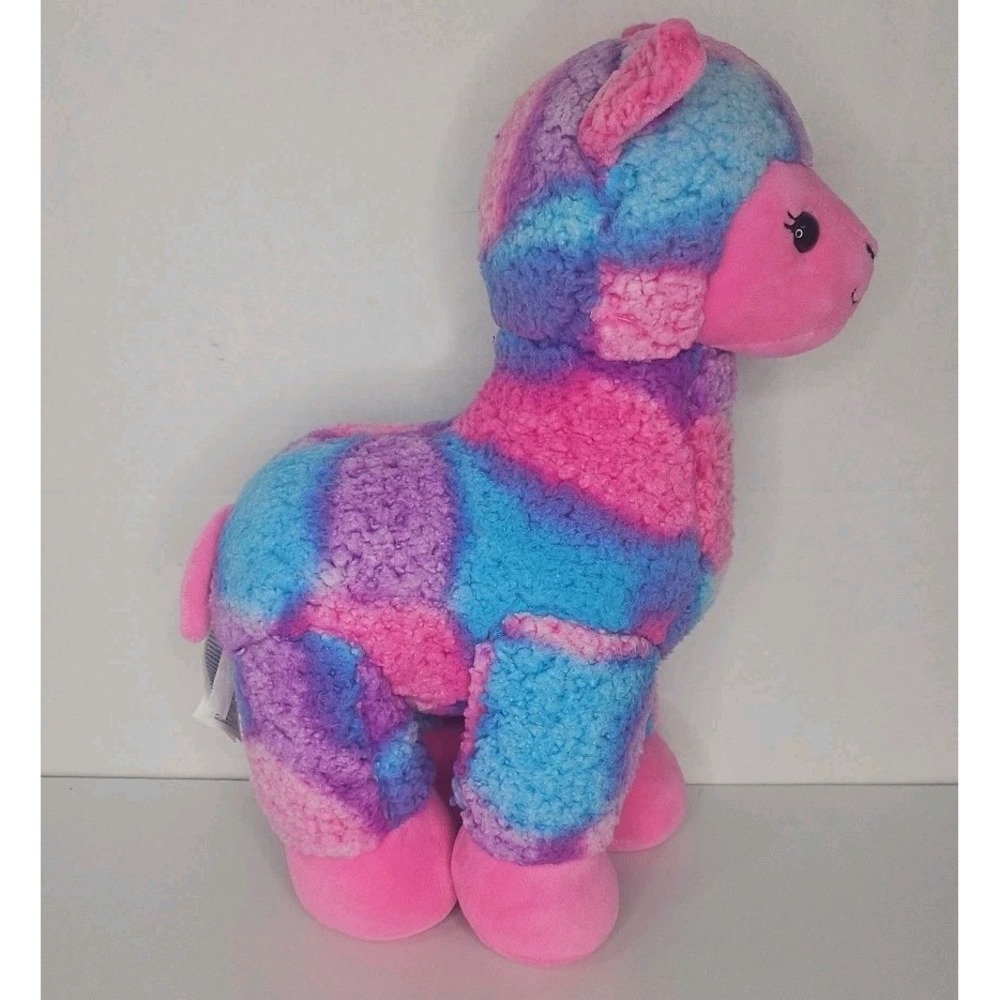 Build A Bear Tie Dye Llama Plush Stuffed Animal Toy 15" Fuzzy Alpaca Pink Blue - Picture 3 of 8